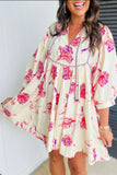 Tied Flower Printed Three-Quarter Sleeve Dress