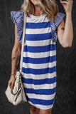 Ruffled Striped Round Neck Cap Sleeve Mini Dress