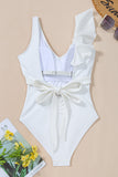 Ruffled V-Neck Wide Strap One-Piece Swimwear