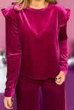 Velvet Round Neck Long Sleeve Top and Drawstring Pants Lounge Set