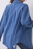 Striped Texture Collared Neck Denim Top