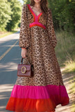 Leopard V-Neck Long Sleeve Maxi Dress