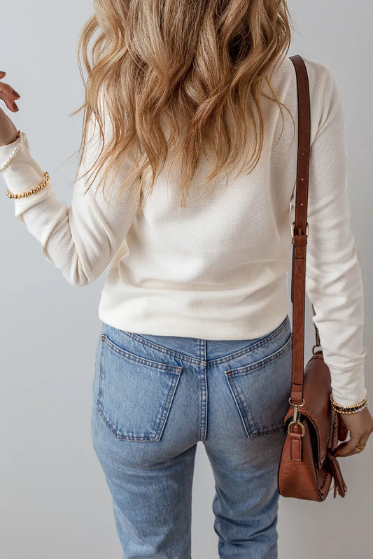 Half Button Long Sleeve Top