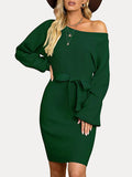 Tie Waist Long Sleeve Mini Dress