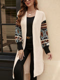 Slit Open Front Long Sleeve Longline Cardigan