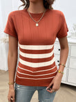 Striped Round Neck Short Sleeve Knit Top