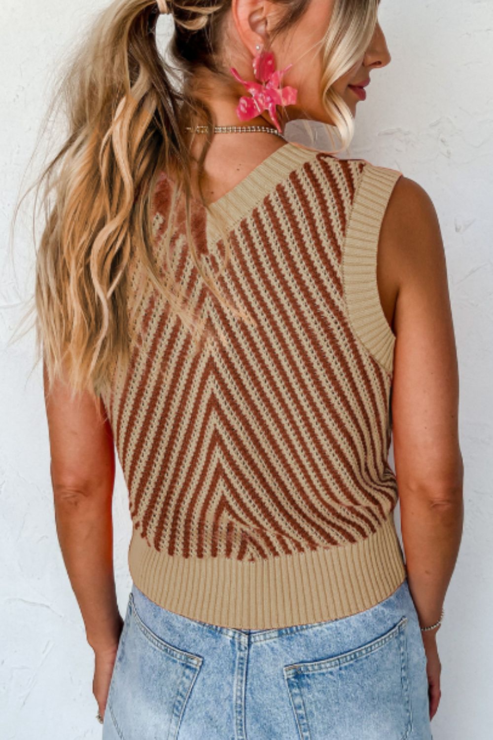 Striped Contrast V-Neck Sweater Vest