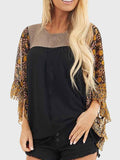 Full Size Printed Round Neck Three-Quarter Sleeve Blouse