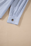 High-Low Striped Collared Neck Long Sleeve Shirt