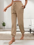 Tied Elastic Waist Pants with Pockets