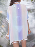 Full Size Tassel Scoop Neck Half Sleeve Cover Up