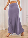 Solid Elastic Waist Maxi Skirt