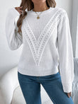 Openwork Round Neck Long Sleeve Sweater