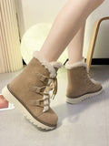 Faux Fur Lace Up Round Toe Boots