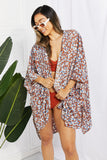 Printed Open Front Three-Quarter Sleeve Cover Up