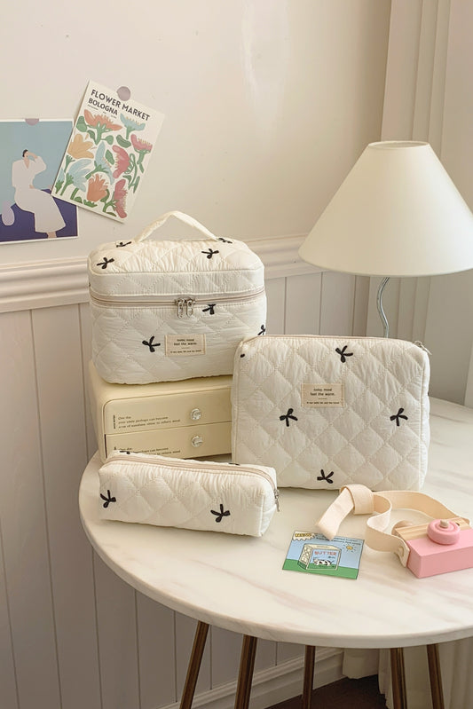 3 Piece Bow Quilted Cloth Storage Bag Set