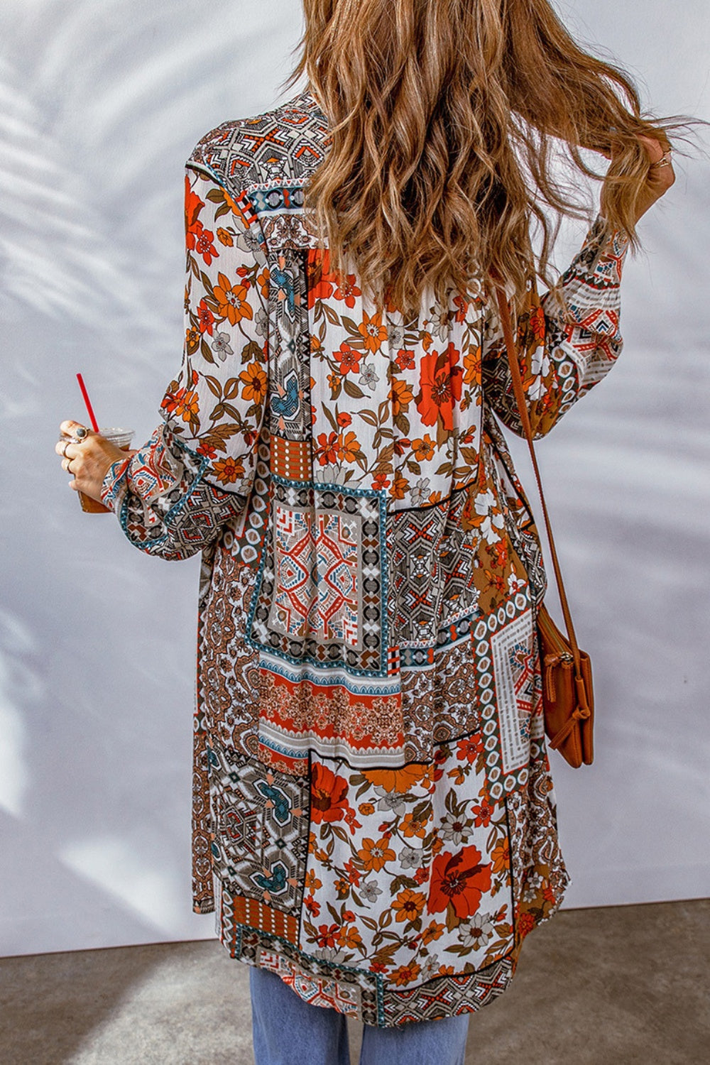 Printed Button Up Long Sleeve Cardigan