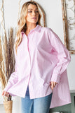 First Love Full Size Striped Button Down High-Low Hem Shirt