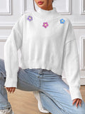 Flower Turtleneck Long Sleeve Sweater