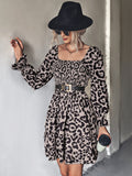 Leopard Smocked Flounce Sleeve Mini Dress