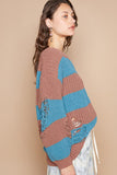 POL Striped Distressed Long Sleeve Sweater