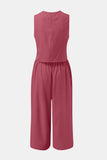 Round Neck Top and Wide Leg Pants Set