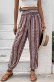 Smocked Printed High Waist Pants