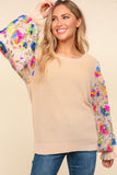 Haptics Floral Sequins Mesh Flounce Sleeve Sweater