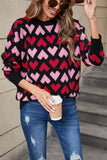 Angel Wings Contrast Heart Round Neck Sweater