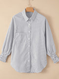 Striped Collared Neck Lantern Sleeve Shirt