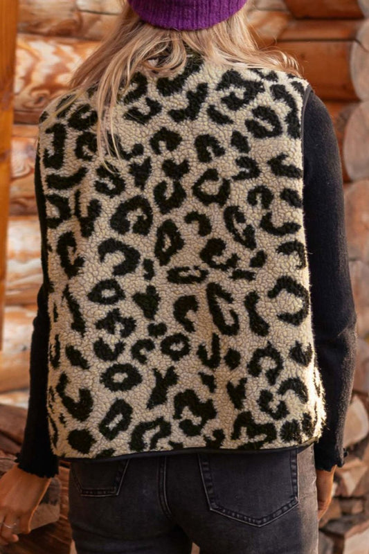 Leopard Button Up Vest Coat