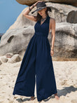 Surplice Wide Leg Jumpsuit with Free Tie