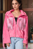 Fringed Zip Up Fleece Jacket