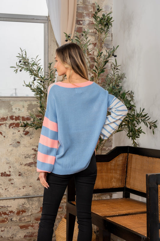 Sew In Love Full Size Striped Dropped Shoulder Sweater