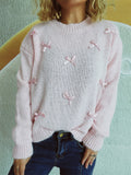 Bow Trim Round Neck Long Sleeve Sweater