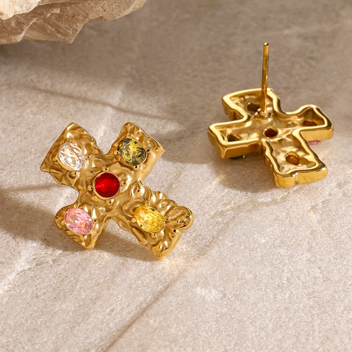 18K Gold-Plated Zircon Cross Earrings