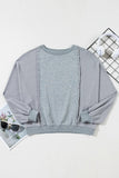 Waffle-Knit Round Neck Long Sleeve Top