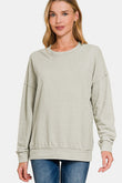 Zenana Washed Round Neck Dropped Shoulder Sweatshirt