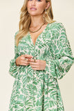 Double Take Full Size Printed Ruched Balloon Sleeve Dress