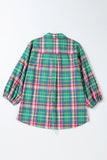 Plaid Collared Neck Three-Quarter Sleeve Blouse