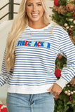 FIRECRACKER Striped Round Neck Long Sleeve Sweatshirt