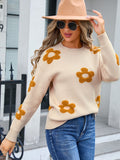 Angel Wings Flower Round Neck Long Sleeve Sweater