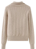 Cable-Knit Half Zip Long Sleeve Sweater