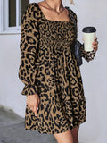 Leopard Smocked Flounce Sleeve Mini Dress