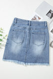 Distressed Raw Hem Heart Mini Denim Skirt