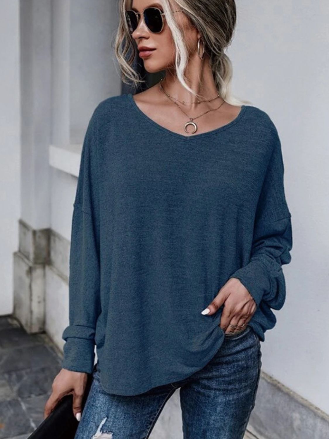 Full Size Double Tie Drop Shoulder Long Sleeve T-Shirt