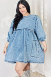 HEYSON Full Size Oversized Denim Babydoll Dress