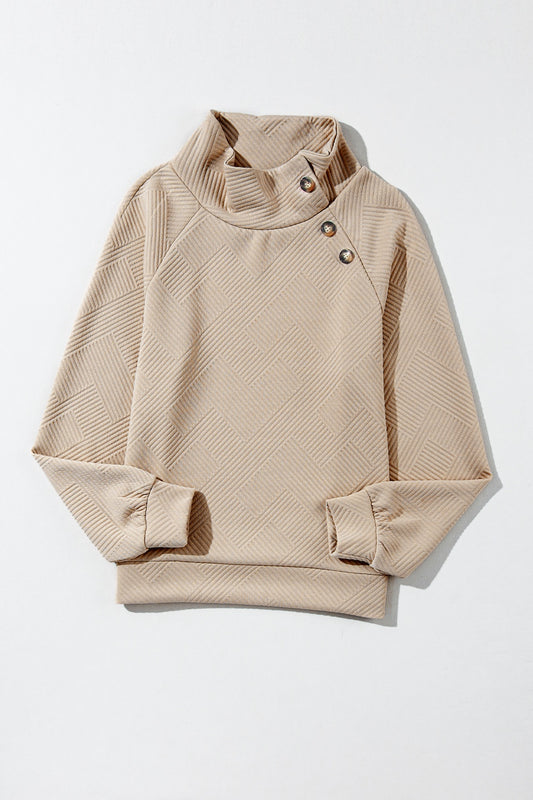 Textured Turtleneck Long Sleeve Sweatshirt