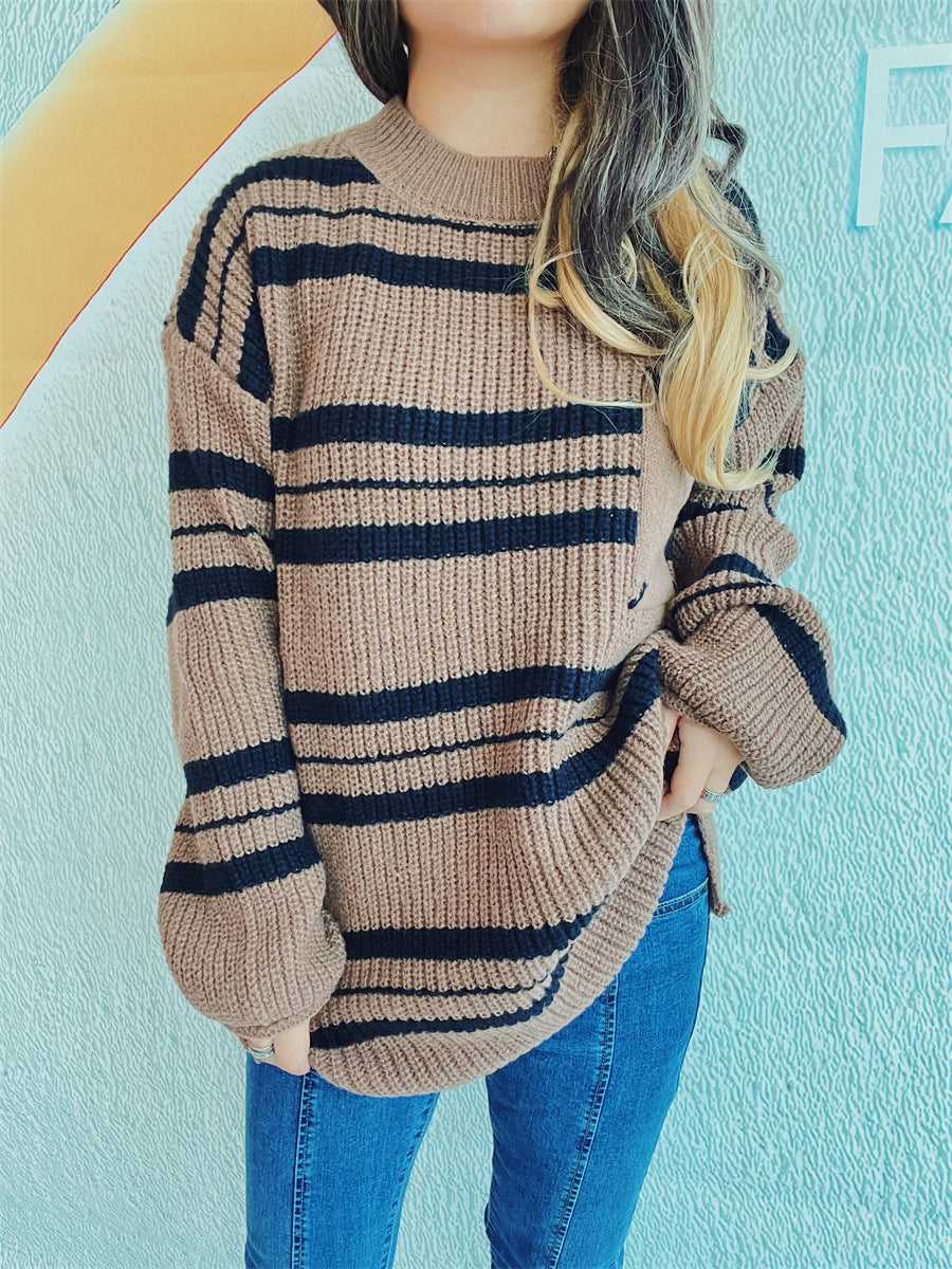 Striped Round Neck Long Sleeve Sweater