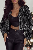 Sequin Open Front Long Sleeve Jacket